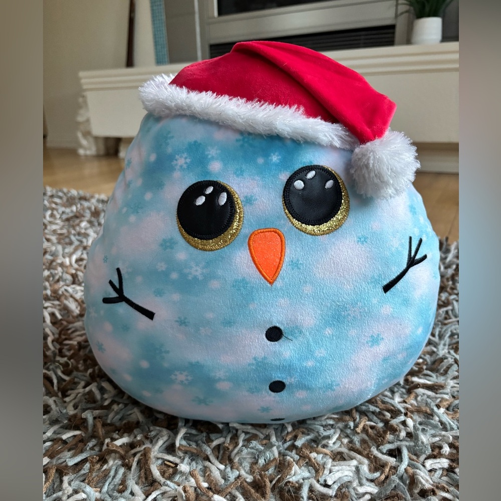 TY Squish-a-Boos Light Blue Snowman Plush with White Accents FLECK